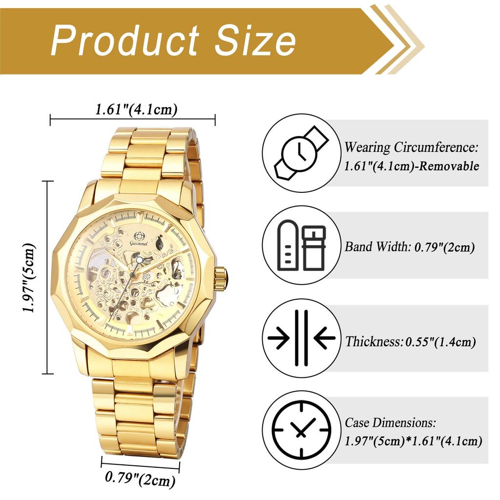 Octagonal automatic watch for business easy gear stainless gift for gold men, classic, style, luminous, steel, durable, anniversary, birthday,