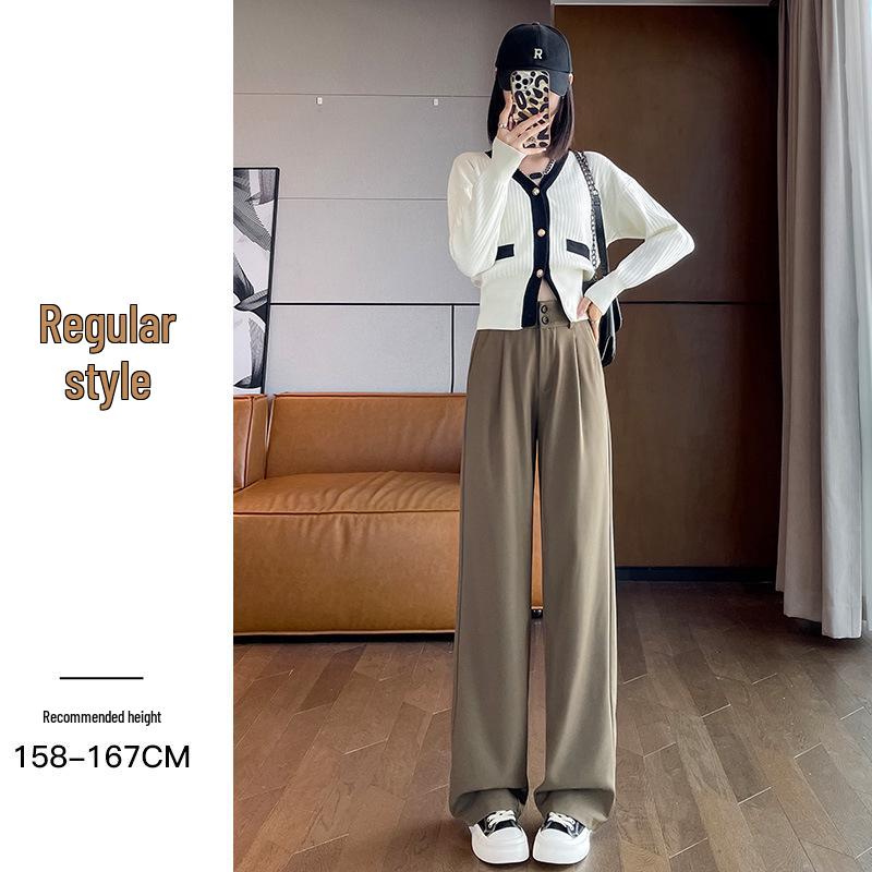 Women's 2024 Spring/Autumn Slimming Drape Pants - Narrow & Wide Leg, High-End Straight-Leg Suit Style