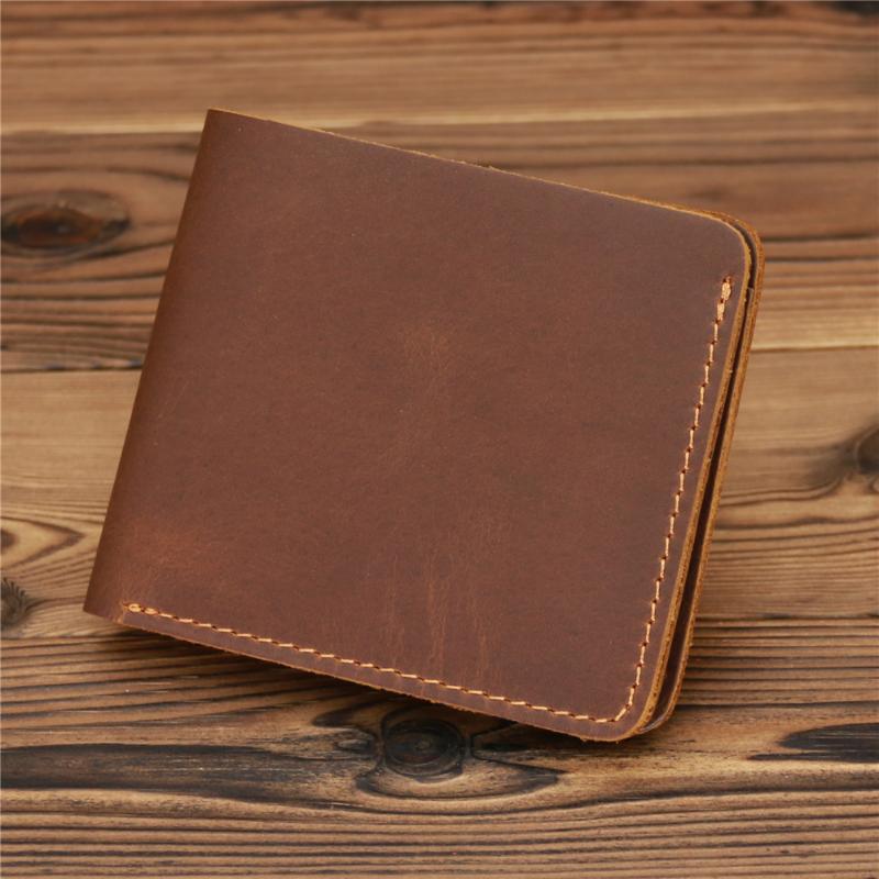 Vintage Genuine Crazy Horse Leather Wallet for Men Short Purse Designer Man Credit Card Holder Wallets