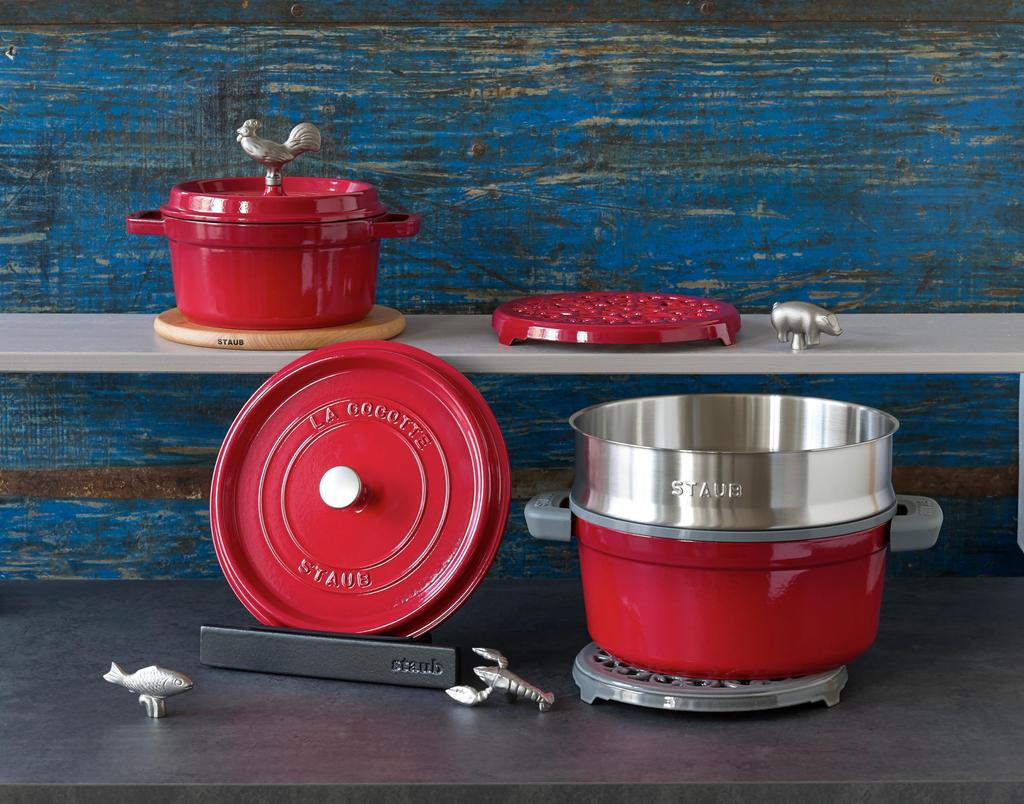 Staub Cocotte rund, Kirsche, großer handgegossener Emaille-Topf, IH-kompatible japanische La Cocotte rund „Pico 30 cm“ [Autorisiertes Produkt] 40509-861