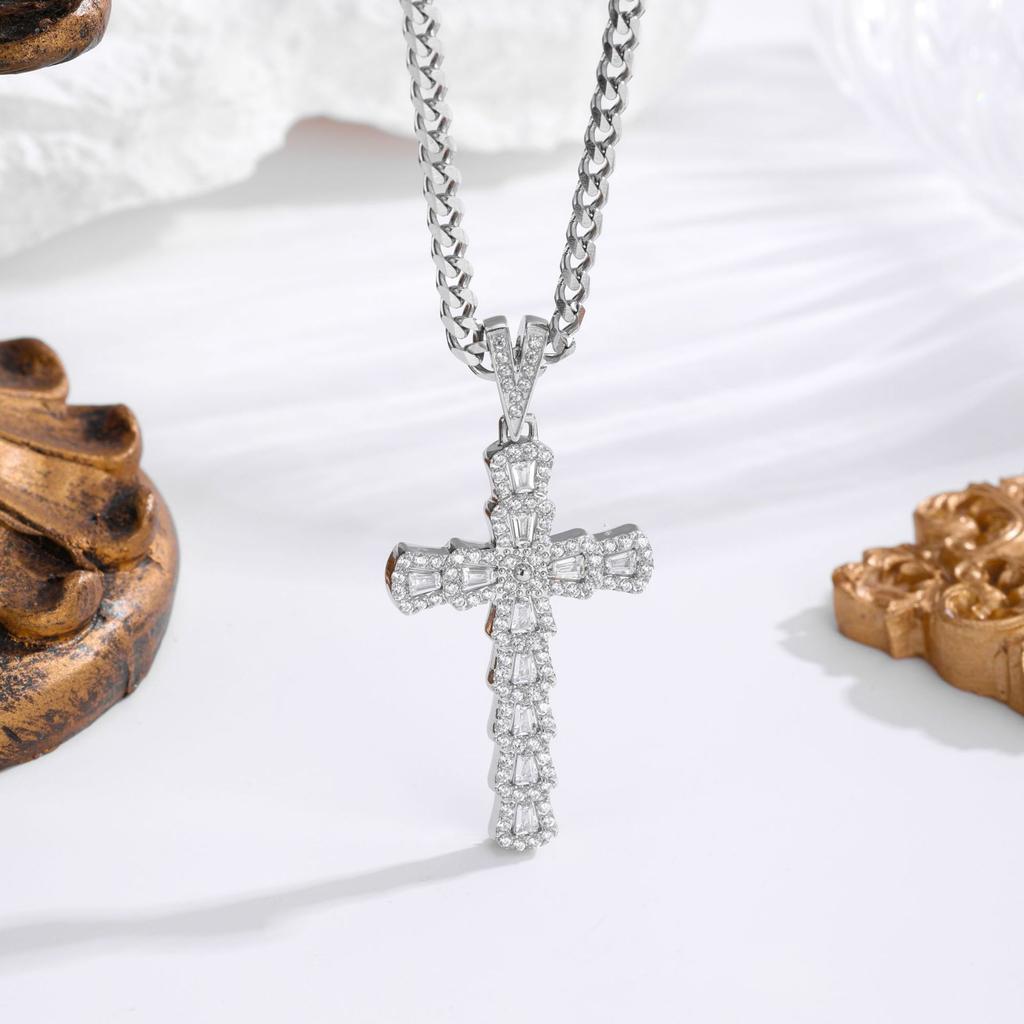 2026 Stone Cross Necklace Fashion Light Luxury Necklace Jewelry Premium Jewelry Full Diamond Men's Necklace