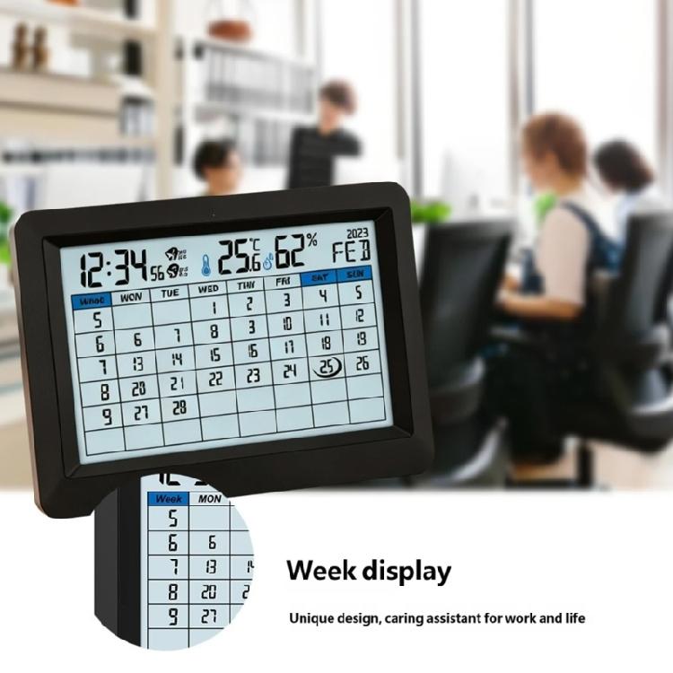Indoor Climate Calendar Clock with Alarm Reminder, Large Digital Month Week Date Display, Wall Mount Format for Office Schedule Viewing