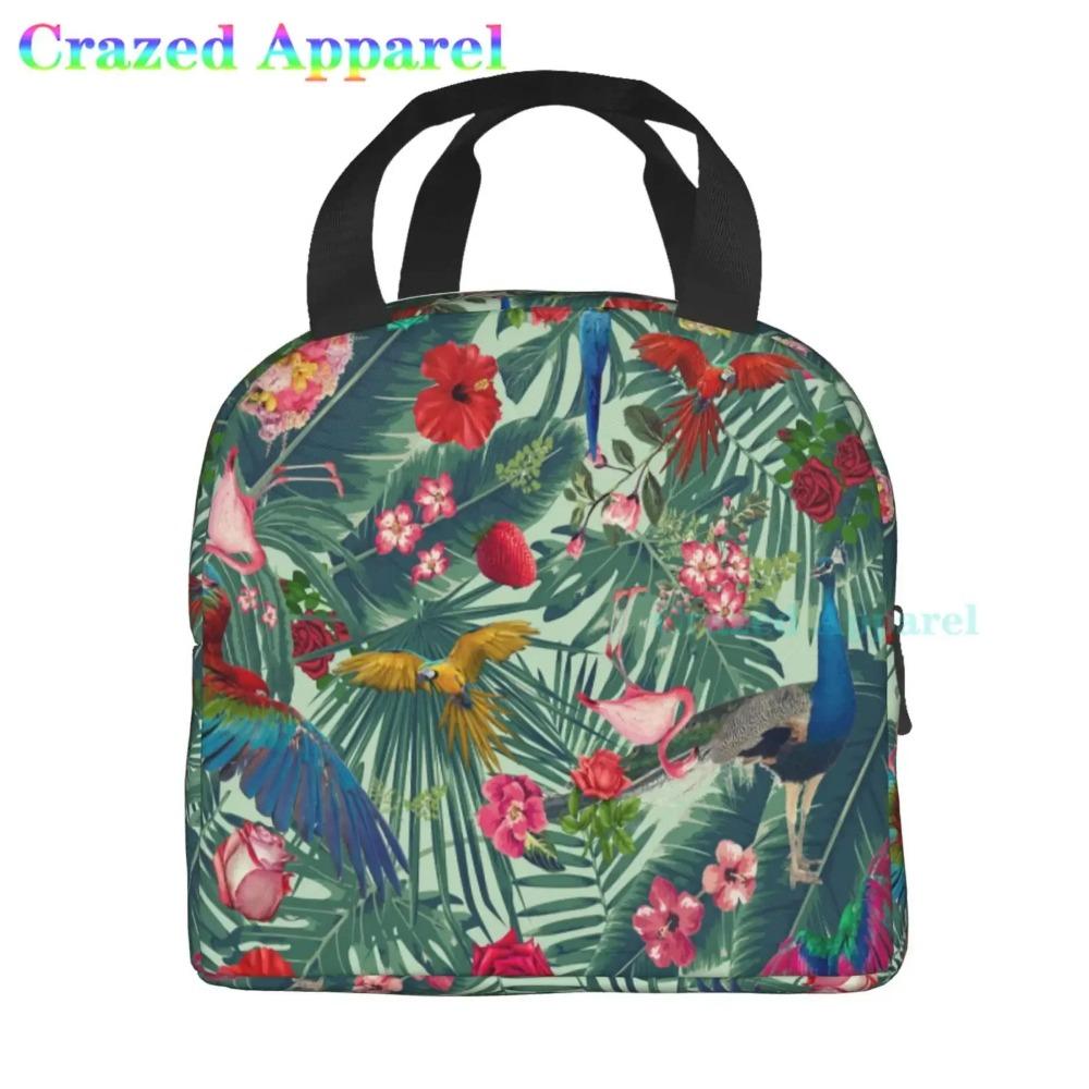 Large Lunch Bag Parrots On Branches Printed Insulated Lunch Box for Women and Men, Portable Lunch Box for Work Picnic Beach