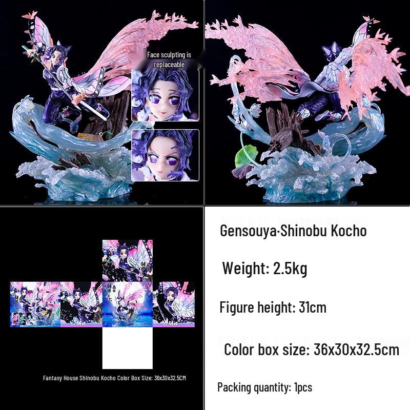 Flame Pillar Kyojuro Double Head Glowing Anime Figure Sculpture from Demon Slayer