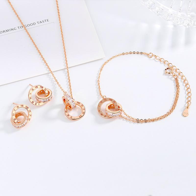 Roman Numerals Double Ring Stud Earrings Female Korean Version Fashion Light Luxury Suit Valentine's Day Birthday Gift