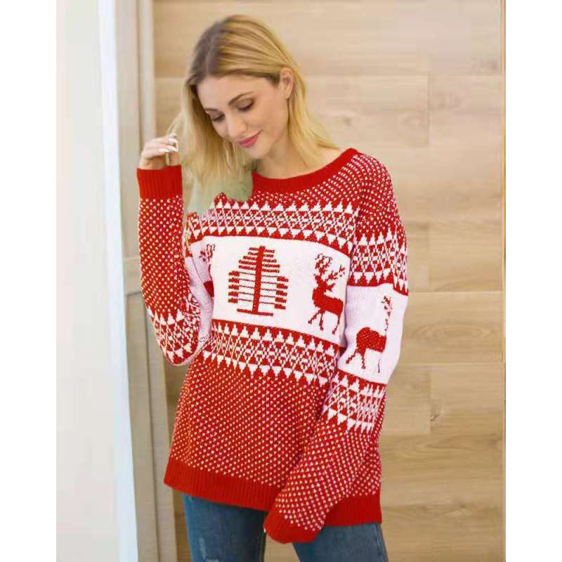 Christmas Sweater Women Christmas Deer Warm Knitted Long Sleeve Sweater Jumper Top Winter Autumn Pullovers