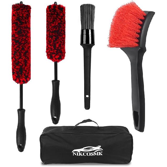 NIKCOSMK Wheel Brush, Wheel & Rim Cleaner Brush, Tire Brush, Wheel Cleaning Brush, Bendable & Durable Car Wheel Brush Set, Car Detailing Brushes, красный