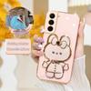 S 21 22 23 24 Luxury Plating Mirror Holder Case For Samsung Galaxy S21 S20 S23 Fe S22 Plus Ultra Silicone Stand Cover S21fe