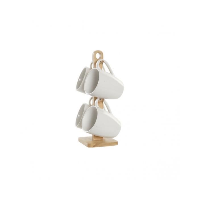 Ensemble de 4 mugs - DKD Home Decor - Bois d'hévéa - Blanc - 300 ml - Design moderne
