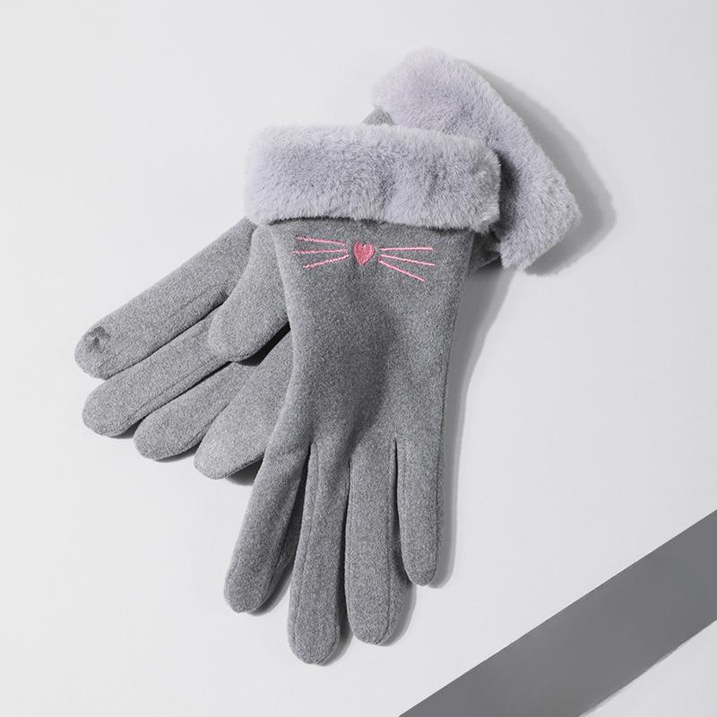 Cute Gloves for Women In Winter Plus Velvet Thickened Warm Korean Version Driving and Riding Tram Preventing Cold Riding Touch Screen