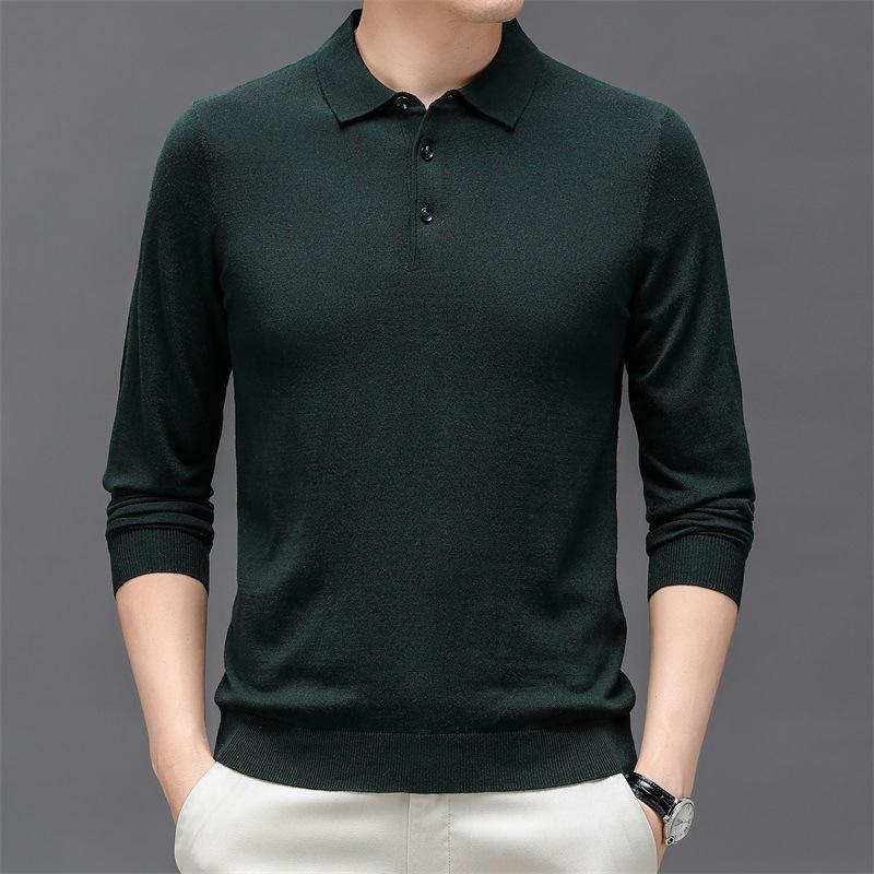 Men's Thickened Silk Wool Knit Pullover Sweater - Round Neck, Plain Color, Autumn/Winter Casual Lapel Cardigan.