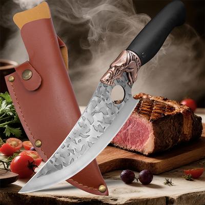 Stainless Steel Boning Knife Butcher's Cleaver Forged Kitchen Meat Cleaver Fish Bone Splitting Slicing Knife with Knife Sheath