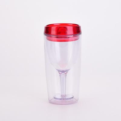 double wall 300ml 10oz plastic tumbler red wine tumbler cup goblet with colored lid 301-400ml красный