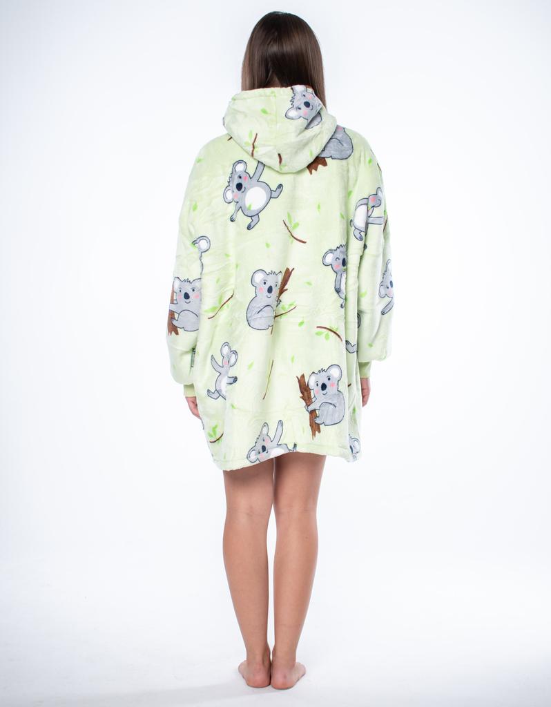 Bluza koc kocobluza 2w1 oversize kaptur gruba sherpa zielona w koale