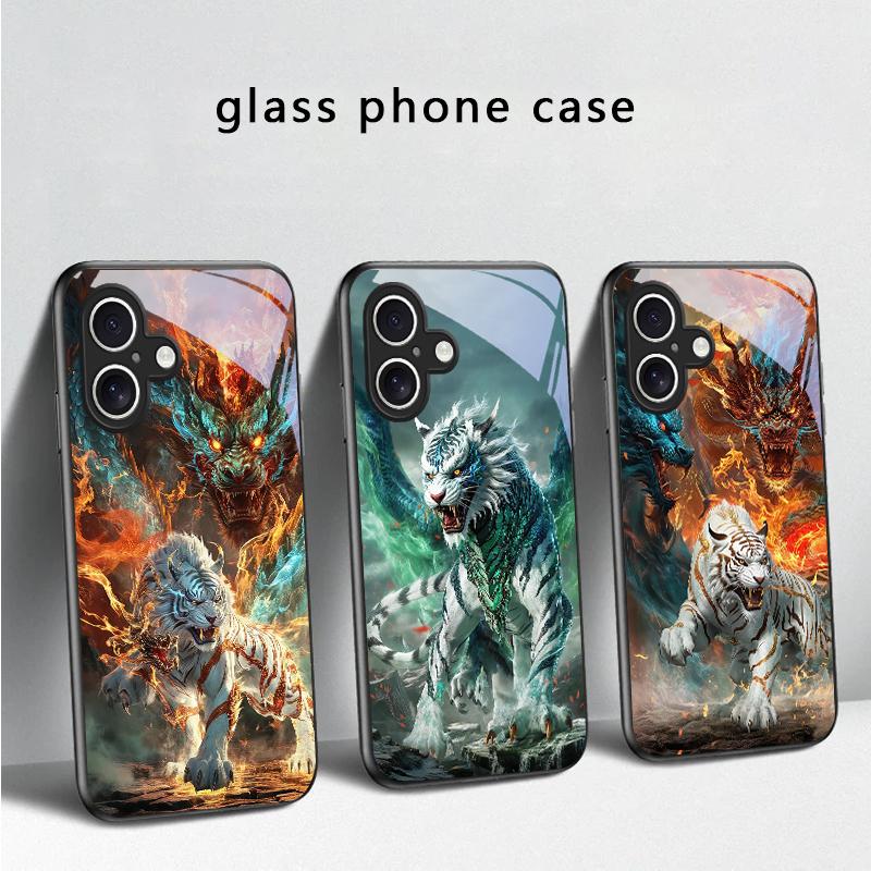A huge dragon and tiger For iPhone 17 Air 16 E 15 Plus 14 Pro Max 13 12 mini 11 5 6 7 8 Plus XR XS Max SE Black Glass Phone Case