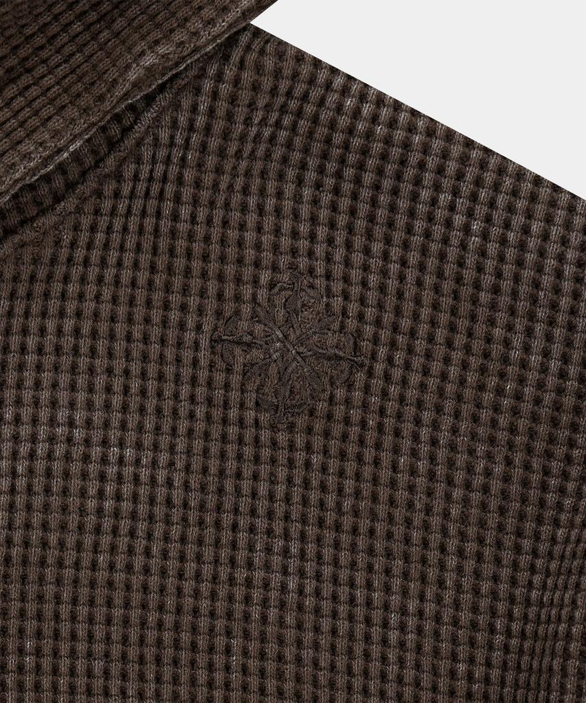 Waffle Henley Neck Hooded Long Sleeve [Brown]