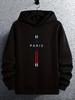 Heavyweight Hoodie - Thick Winter Pullover with Paris Lettering - Black Sweater for Cold Weather