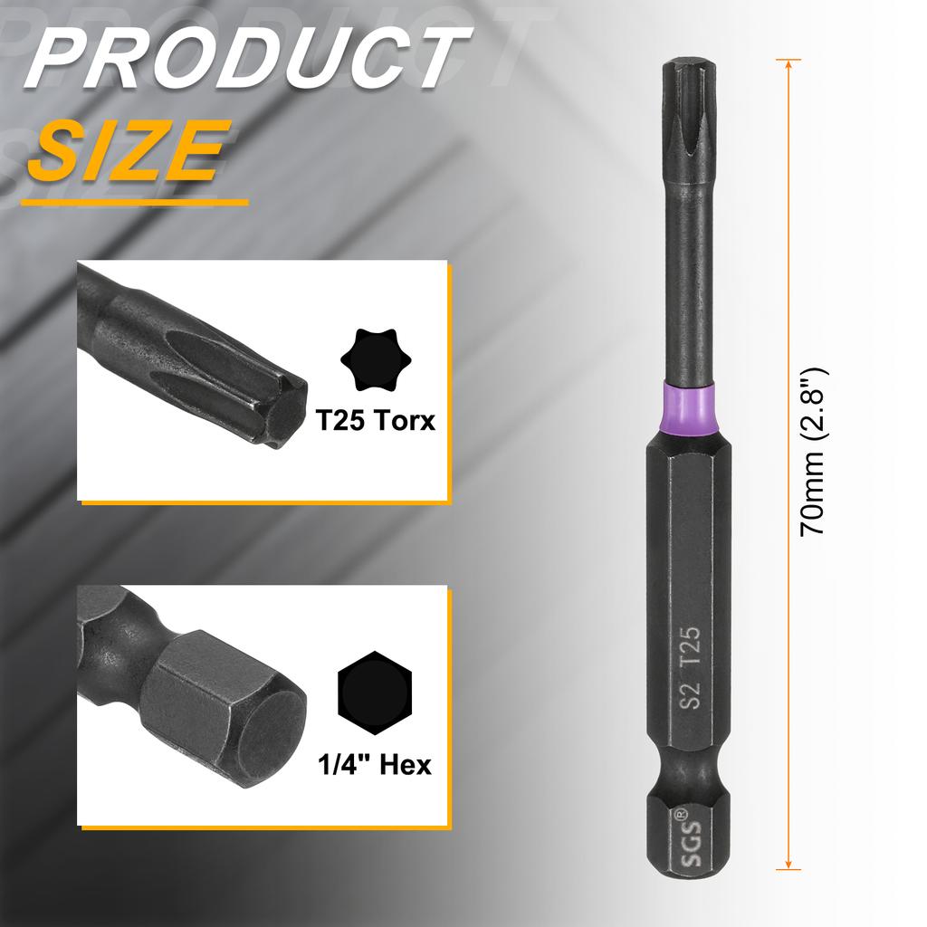 T7-T50 Torx Head Impact Screwdriver Bits 1/4" Hex Shank Magnetic No Hole Tamper Proof 6 Point Star Screw Driver Bits Power Tools