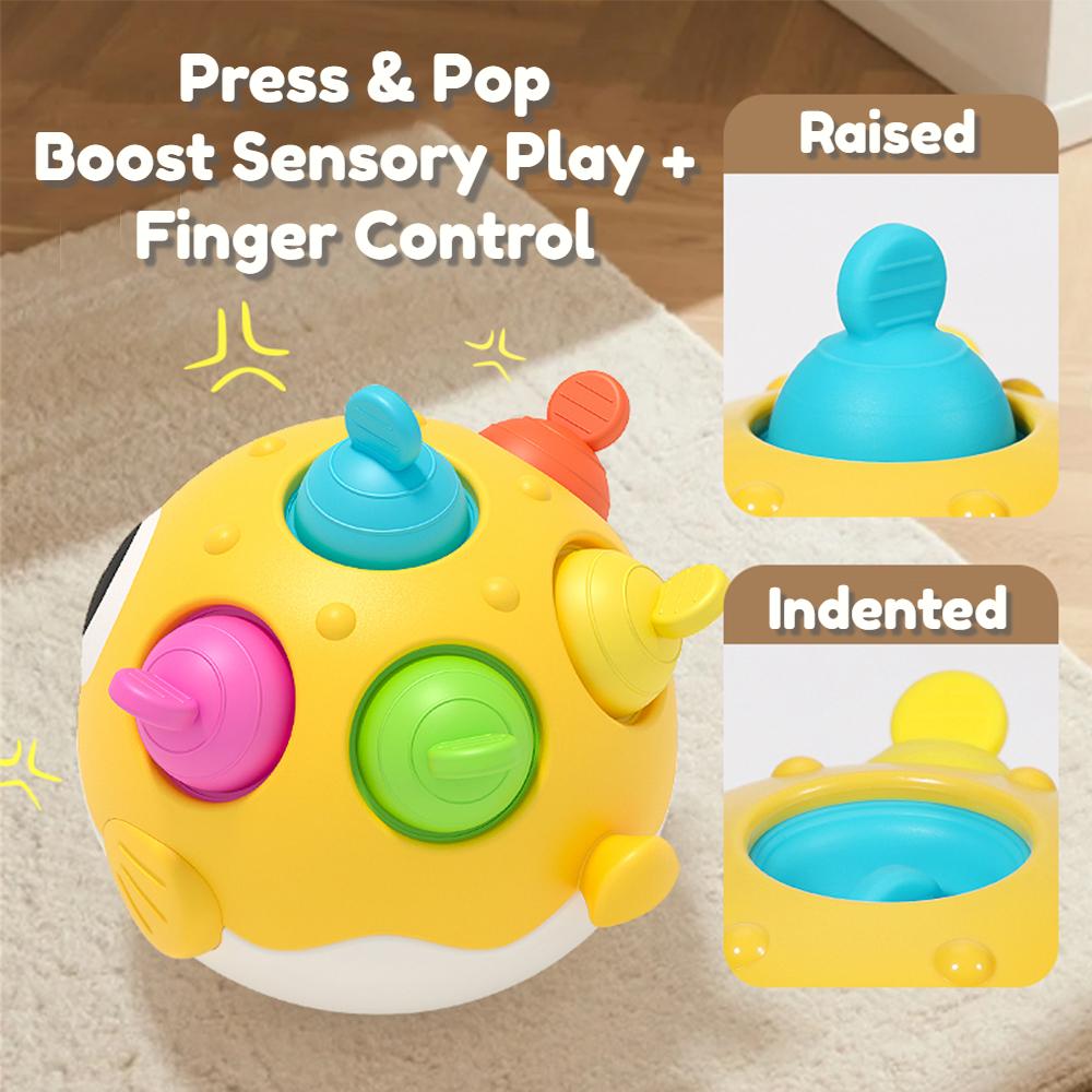 Pufferfish Baby Roly-Poly Rattle Toy with Teether Button Motor Skills Hand-Eye Coordination Early Learning Toy Newborn Gift