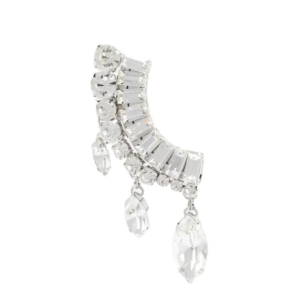 1 PC Luxury Rhinestone Droplet Pendant Ear Clips Earrings No Piercing for Women Crystal Curvy Ear Cuff Earrings Wedding Jewelry