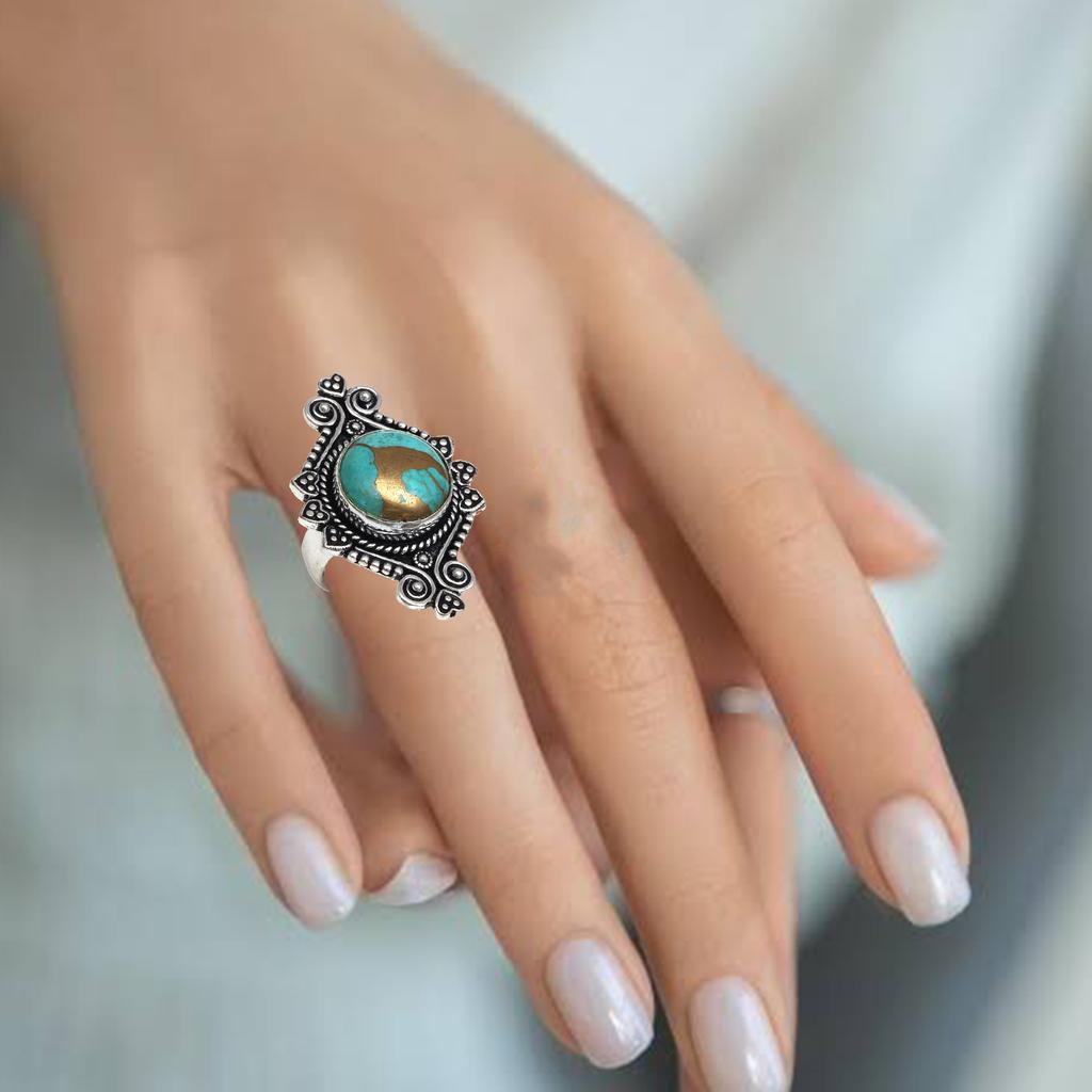 Blue Copper Turquoise Gemstone Handmade Silver Jewelry  "7.5"