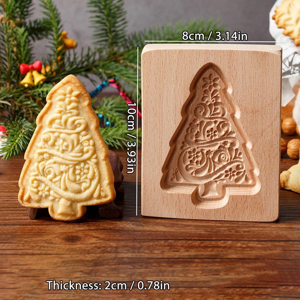 Holz Ausstechformen für Weihnachten, DIY 3D Gravierte Geprägte Keks Lebkuchen Ausstechformen, Weihnachtsbaum Rentier Weihnachtsmann