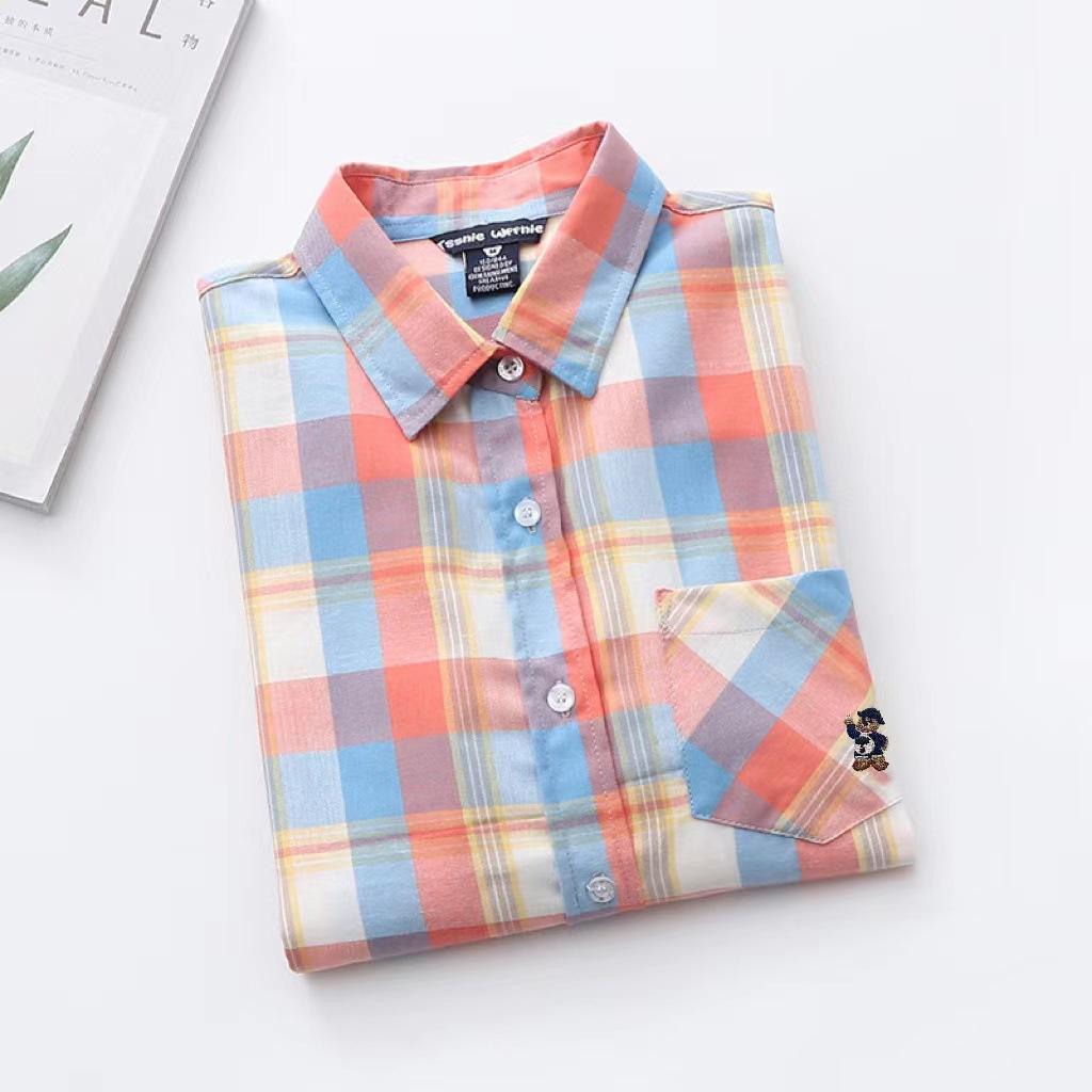 

Plaid shirt women s spring and autumn new Korean version loose long-sleeved retro Hong Kong flavor foreign style student bottoming shirt XL