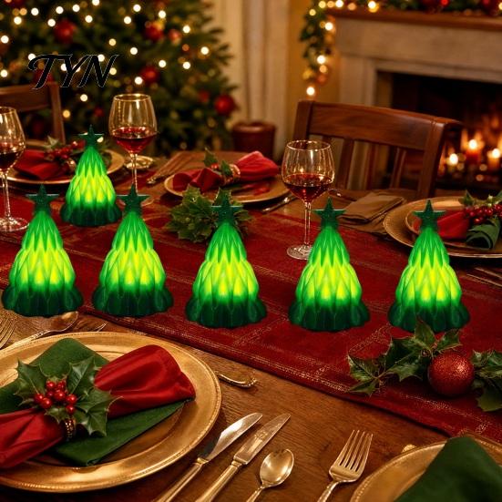 Artificial Christmas Tree Lamp, Light Up Mini Xmas Night Light, Winter Party Ornament Battery Operated Holiday Tabletop Decoration for Indoor