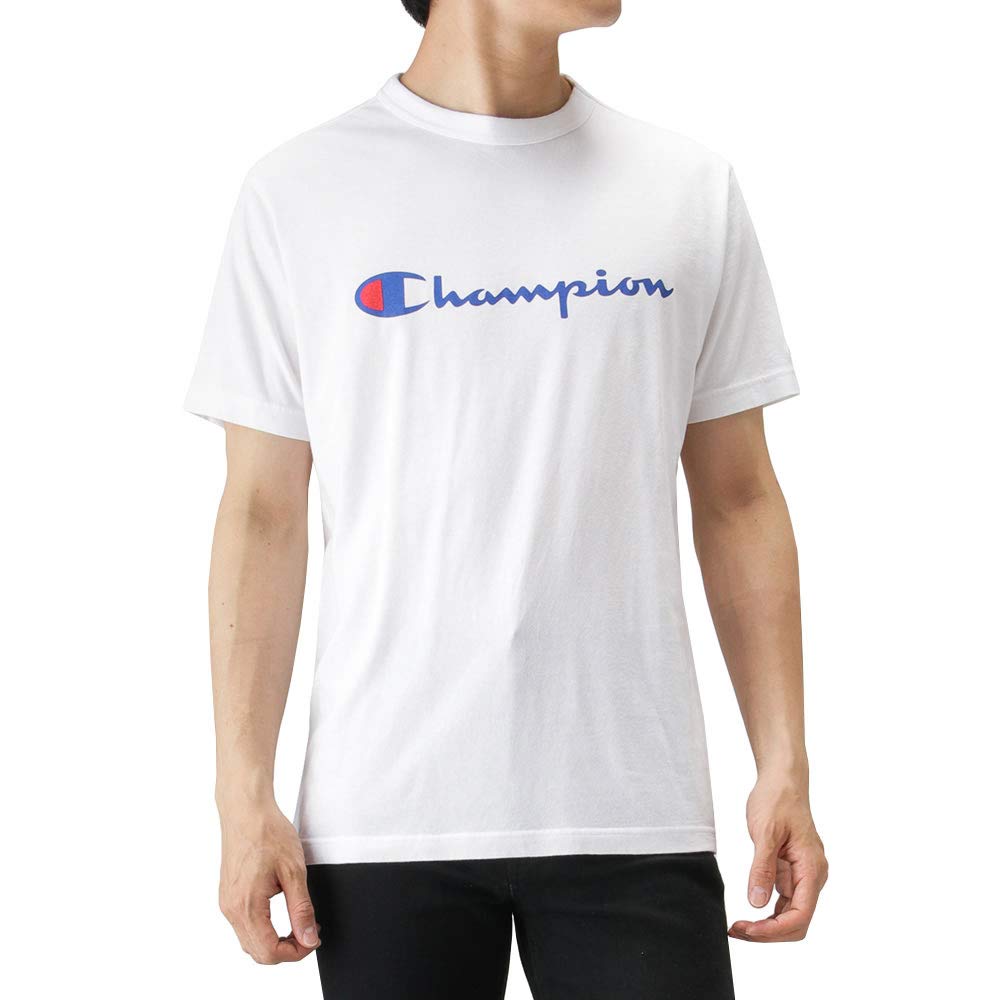 

Champion Short Sleeve Classic Script Logo Size L Men s T-Shirt, 100% Cotton, Print, White, (C3-P302) белый