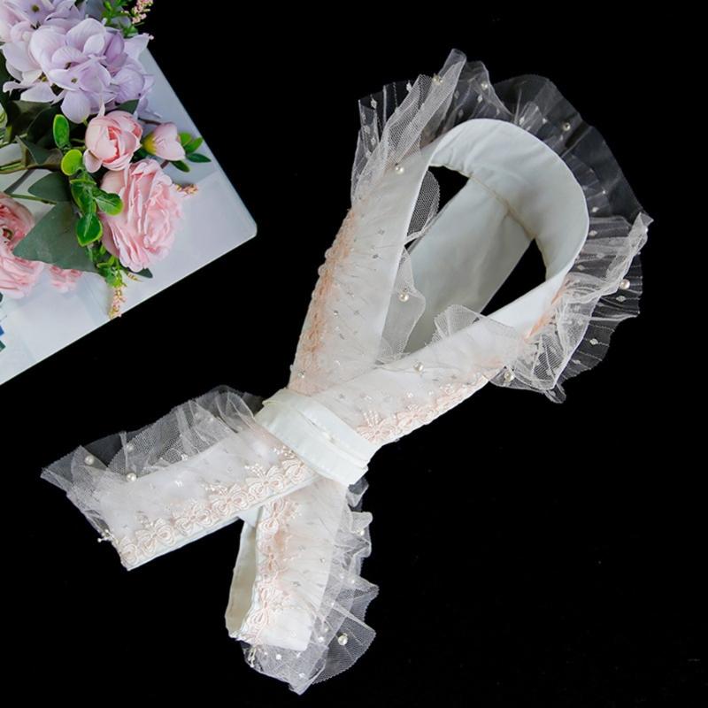Elegant Kimono Collar Accessory Ruffled Lace Pearls Beaded Japanese Dress Core Collar Lining Kimono Belt for Womens Robe