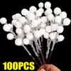 White Artificial Berry Stem Snow Tipped Frosted Christmas Berries Branch DIY Wreath Xmas Tree Ornament Wedding Home Table Decor