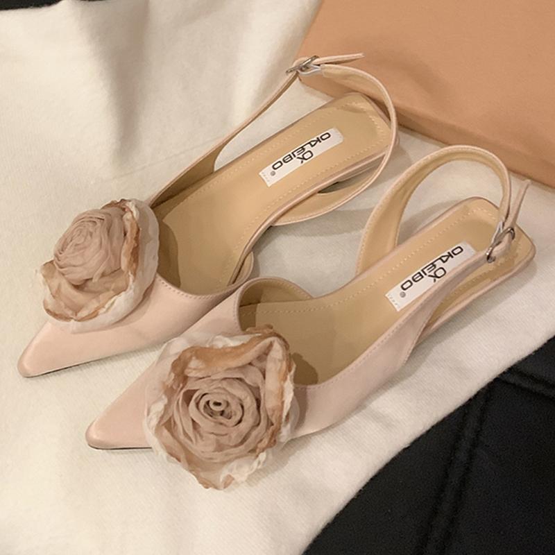 Fashion Flower Pointed Toe Women Sandals Elegant Heels Shoes Summer Fashion Dress Pumps 2025 Brand Casual Slippers Cozy Lady Zapatillas