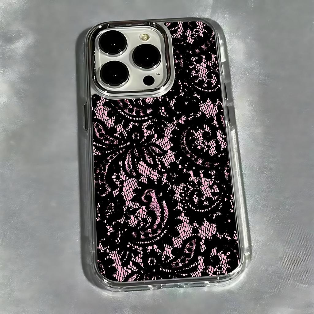 Black Lace Pattern Phone Case For Infinix Smart Note Tecno Camon Spark Pova Hot 30 40 50 8 9 10 Pro Plus 4G 5G Transparent Cover