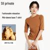 2025 Herfst Dames Geribbelde Wol Vijfkwartsmouw Elastische Bodycon Basislaag