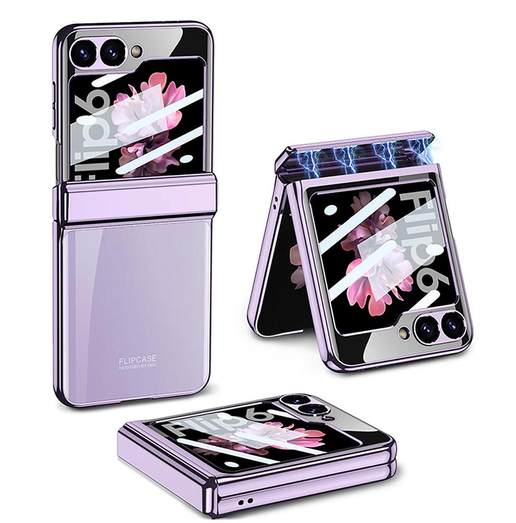 Samsung Z Flip6 Full Wrap Transparent Electroplated Magnetic Hinge Case