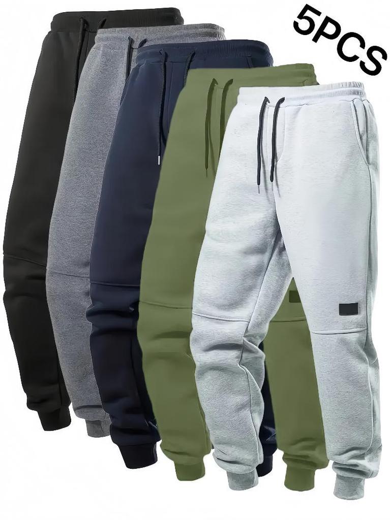Men's European Size Solid Color Fleece Sports Pants with Drawstring - Warm, Casual, and Suitable for Many Occasions