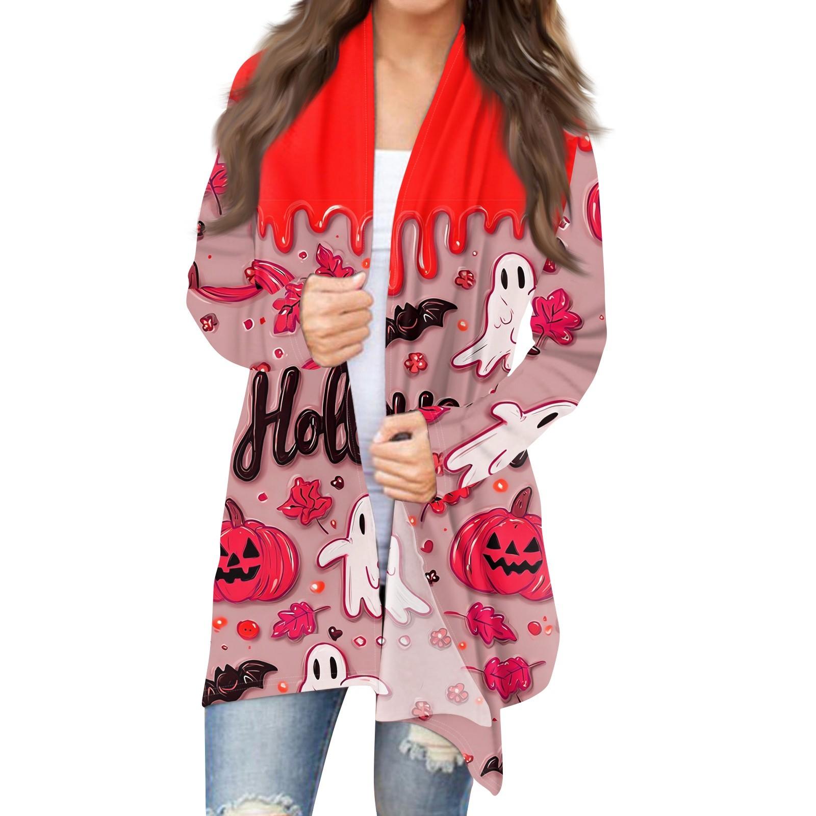 

Женский кардиган с длинными рукавами и принтом на Хэллоуин, легкая куртка с принтом L