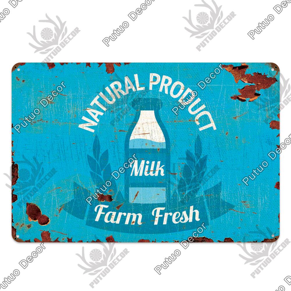 Putuo Decor Farm Tin Sign Milk Vintage Tin Sign Plaque Metal Plate Retro Poster for Farmhouse Cow Pig Wall Stickers Art Decor