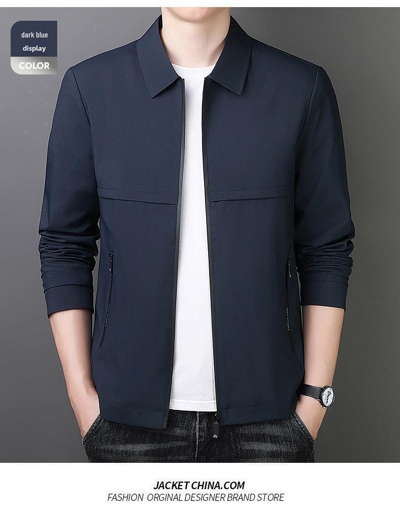 Men's Woodpecker Turn-Down Collar Jacket - Trendy Spring-Autumn Executive Coat, Versatile Business Wear for Dad.