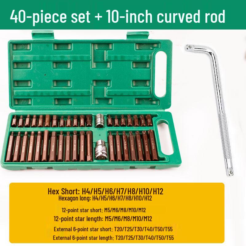 60-Piece Spline Socket Wrench Set: 12-Point Star & Torx Bits for Auto Repair