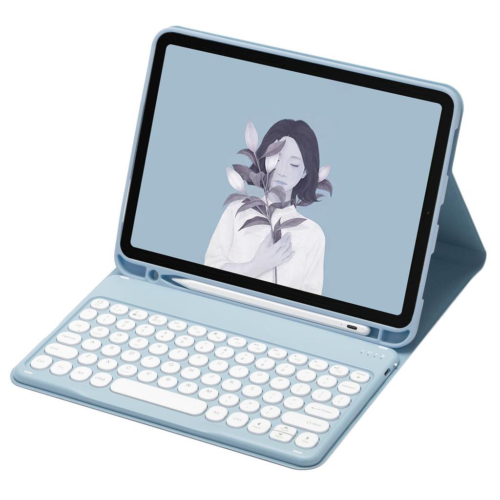 iPad Round Key Bluetooth Keyboard Leather Case with Pen Slot for Air/Pro/A16