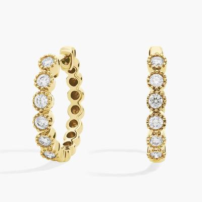 2026 New Design Non Tarnished 14K Gold Filled Shiny Trendy 2.5mm Round Moissanite Fancy Roller Bead Edge Hoop Earrings for Women