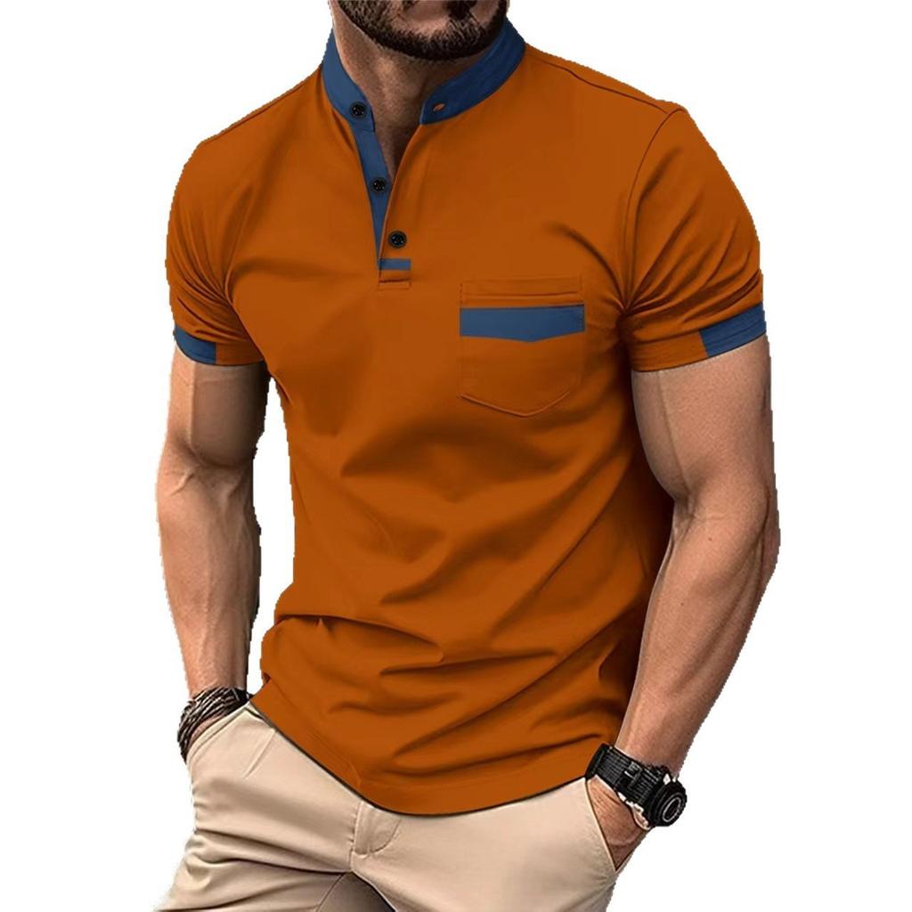 Men Simple Color Block Pocket Printed Polo Shirt
