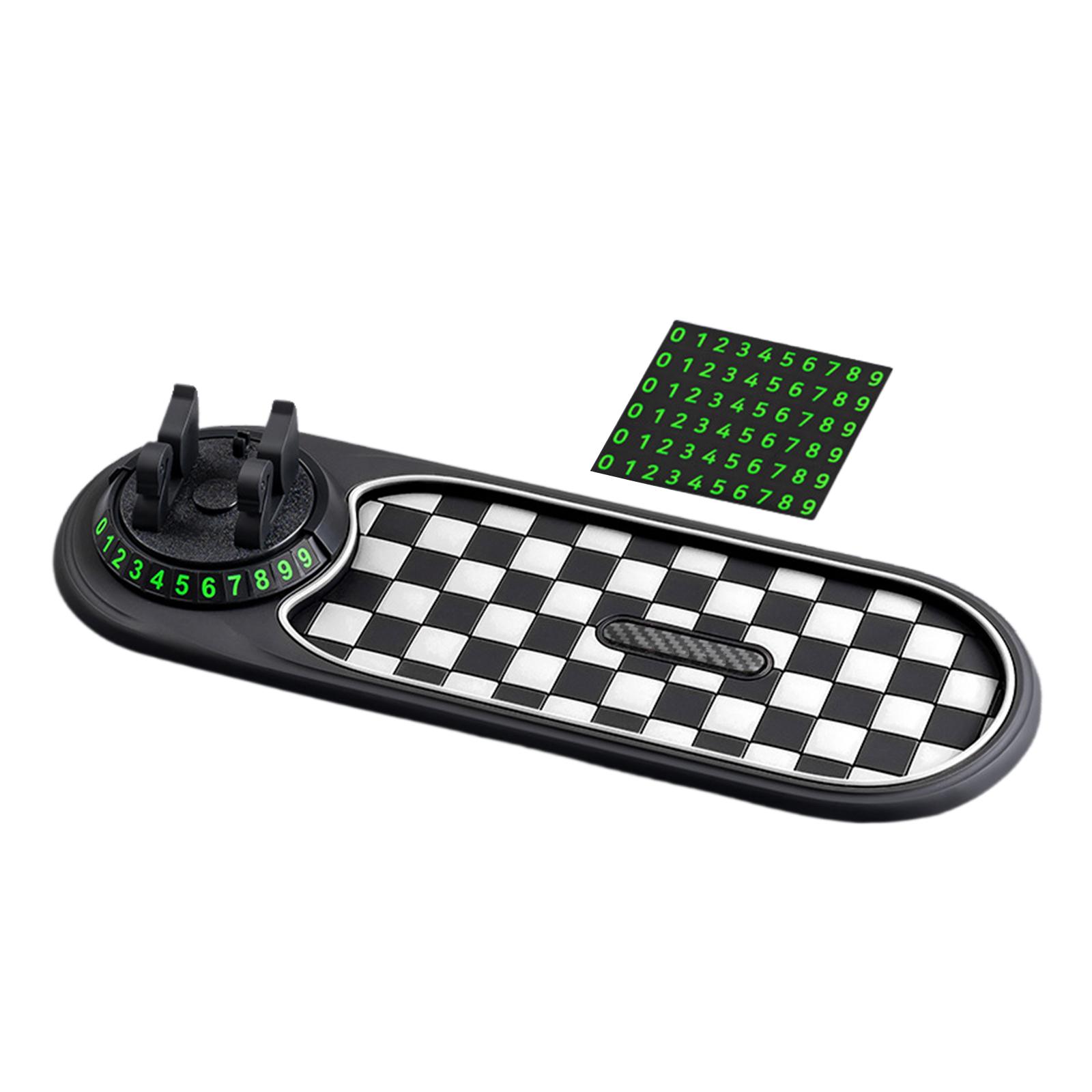 

Checkerboard Universal Phone Stand Mat Adjustable Parking Number Plate Holder 3 in 1 Dashboard Mat for Car Interior Decoration білий