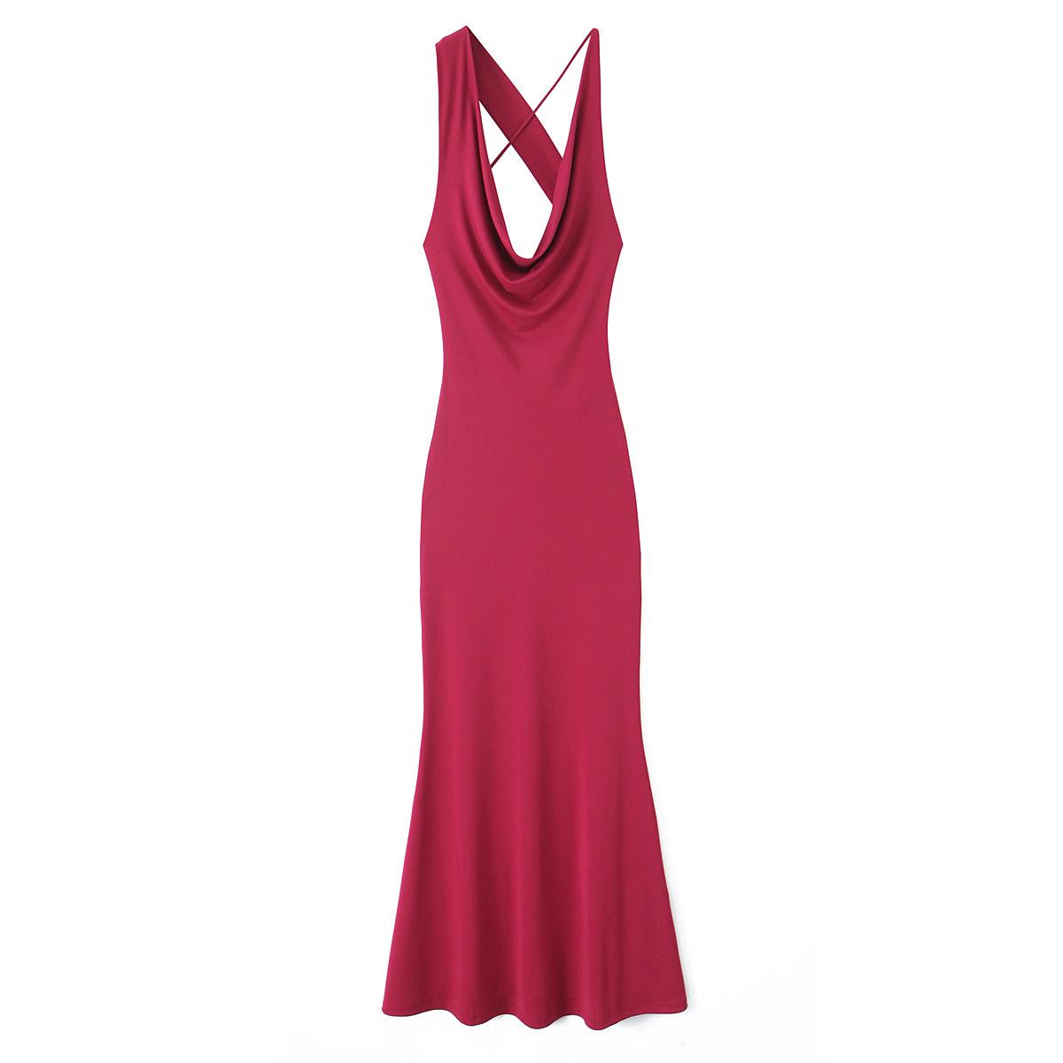 

Spring 2025 Women s Asymmetrical Halter Silk Satin Sleeveless Dress Large