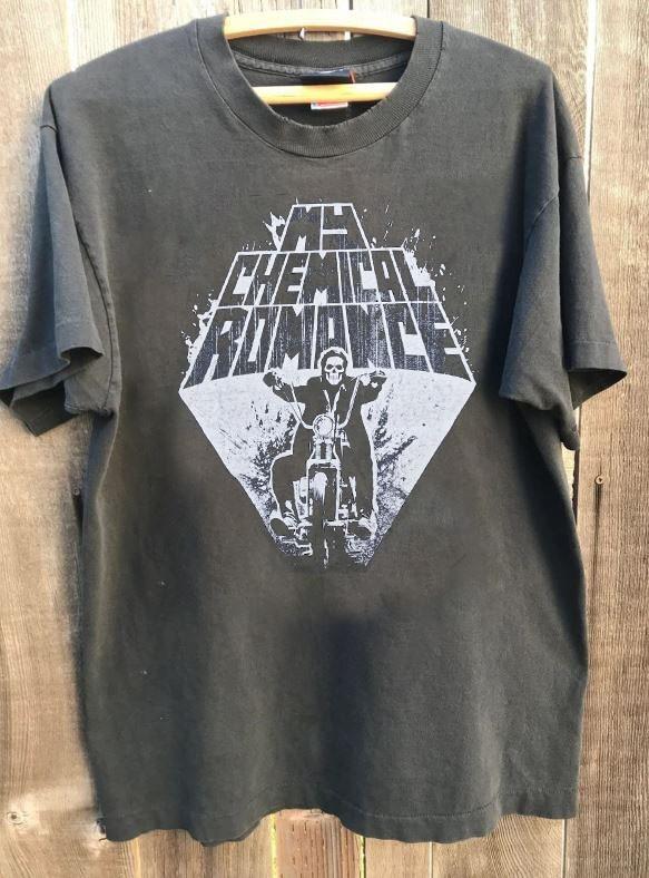 My Chemical Romance Motorcycle Skeleton vtg charcoal t-shirt QT7083 XXXL