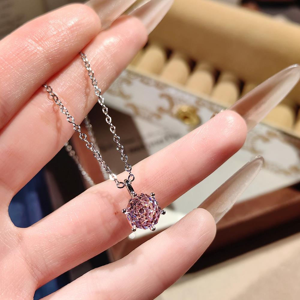 New 925 Sterling Silver Round Zircon Necklace Geometric Shape Woman Pendant Choker Birthday Gift Exquisite Jewelry Accessories