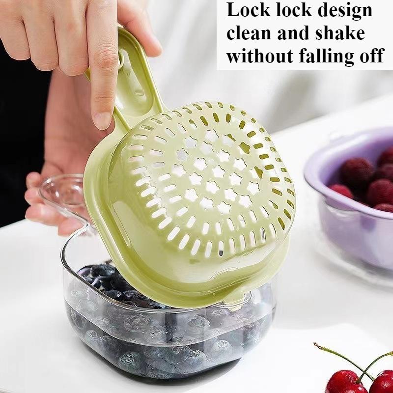 Double Drain Basket with handle,Multi-purpose Storage Drain Basket Household Fruit Vegetable Basket Plastic Drain Basket Acces