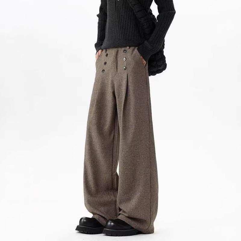Three-dimensional pleated A-shaped silhouette suit pants women's and men's spring drape casual pants loose straight wide-leg pants