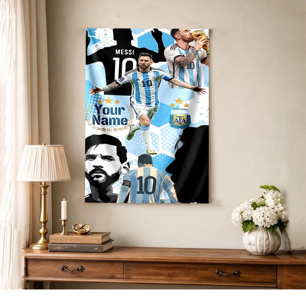 Football Messi Customize Text Tapestry Cozy Personalized Tapestry Non-Fading Color Great for Studio Apartment Four Seasons Decor